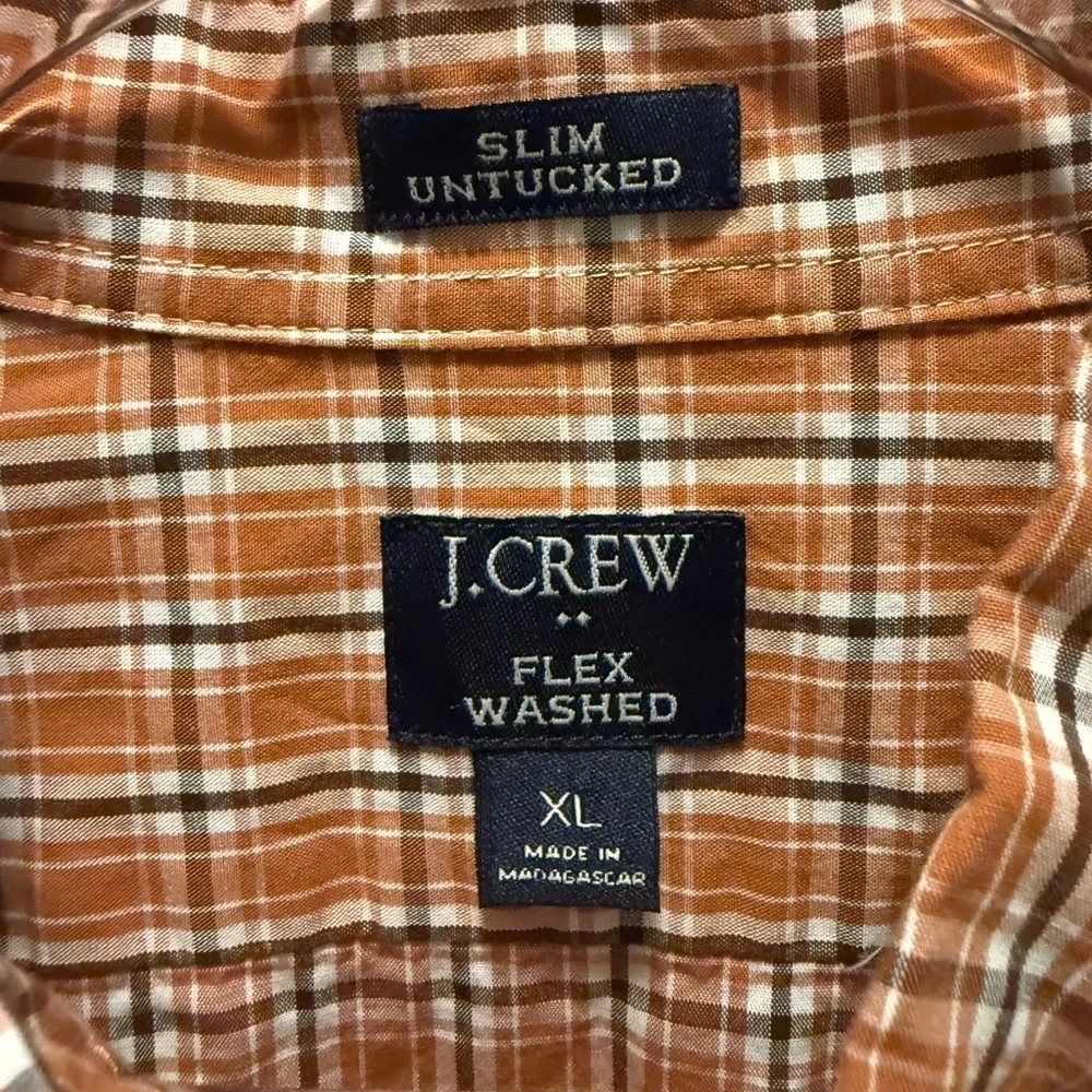 J. Crew Men's Casual Slim Untucked Orange Checkered Shirt size XL